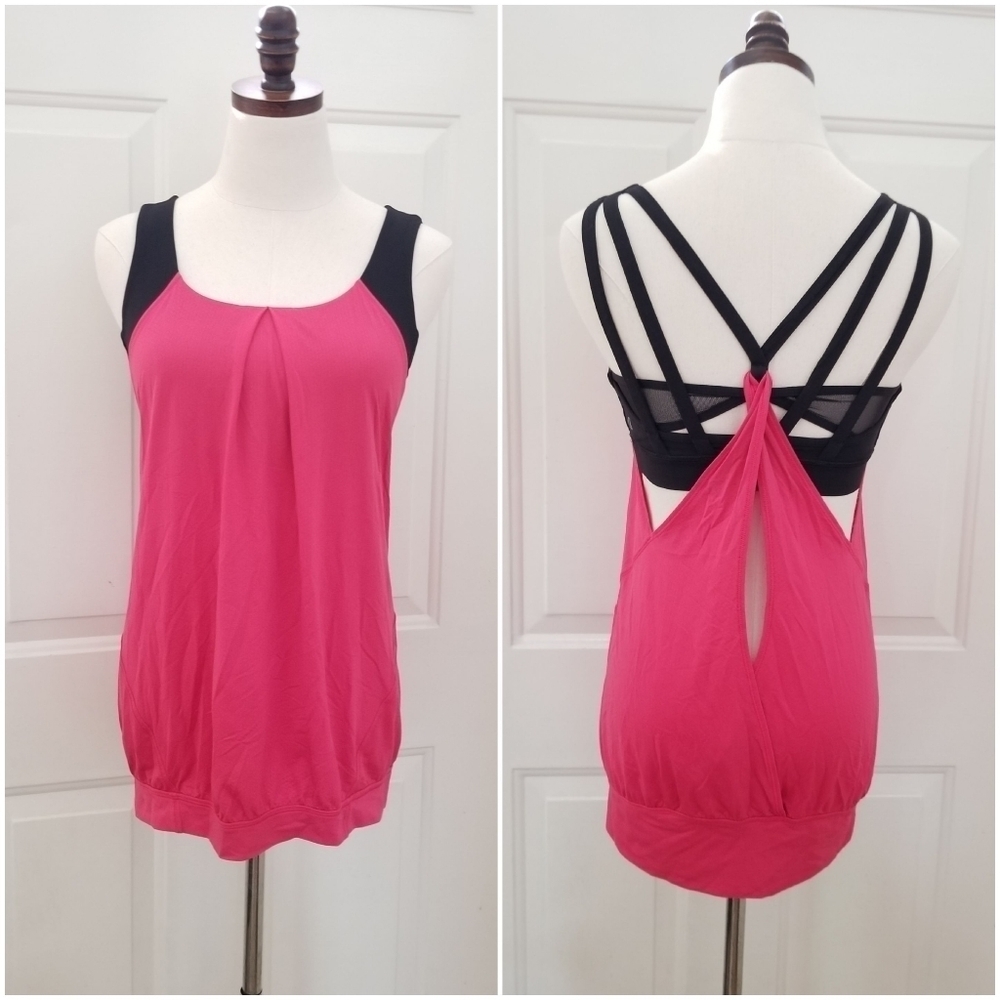Lululemon Workout  Active  Yoga Pink & Black Strappy Tank , 6